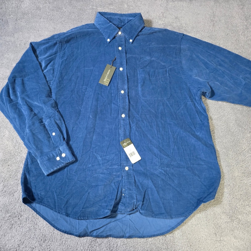 Henry Cotton's Mens XL Button Down Shirt Blue Corduroy Long Sleeve Pocket NWT